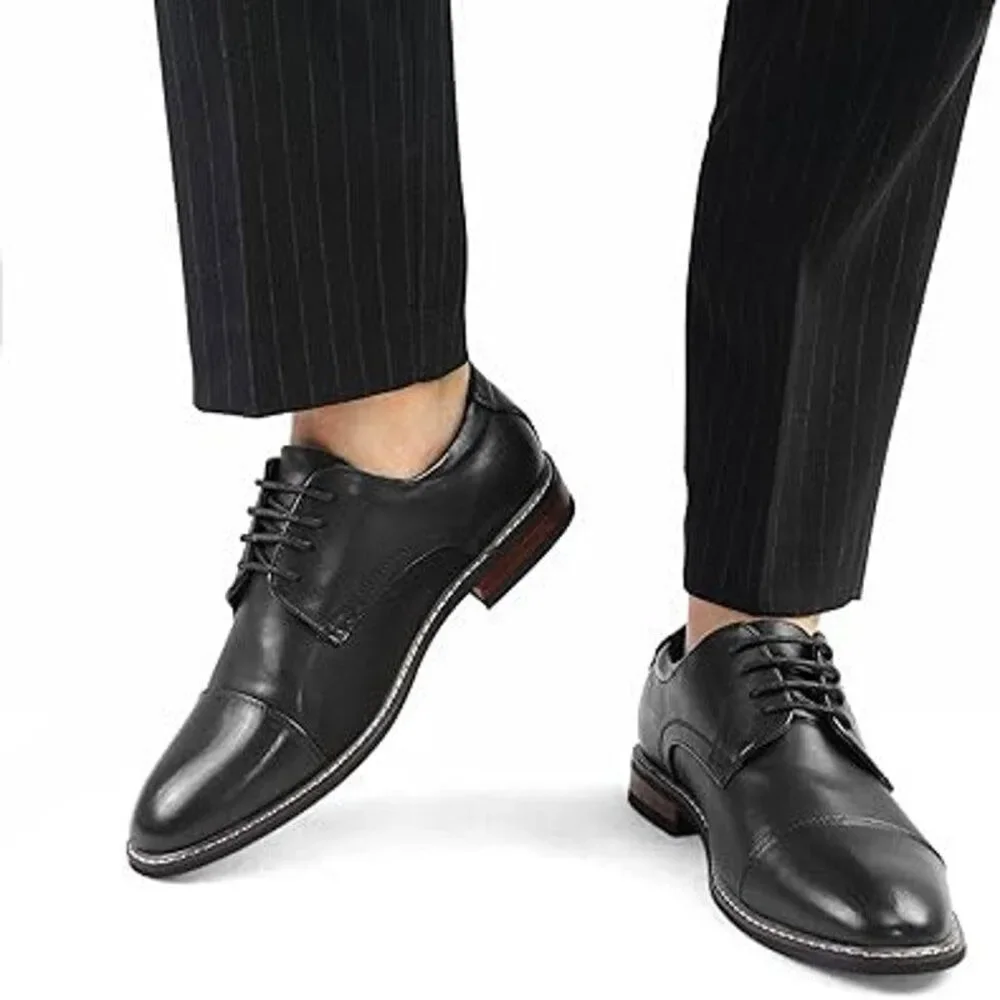 Meridos Mens Size 8.5 Black Faux Leather Lace Up Oxford Formal Wingtip Shoes